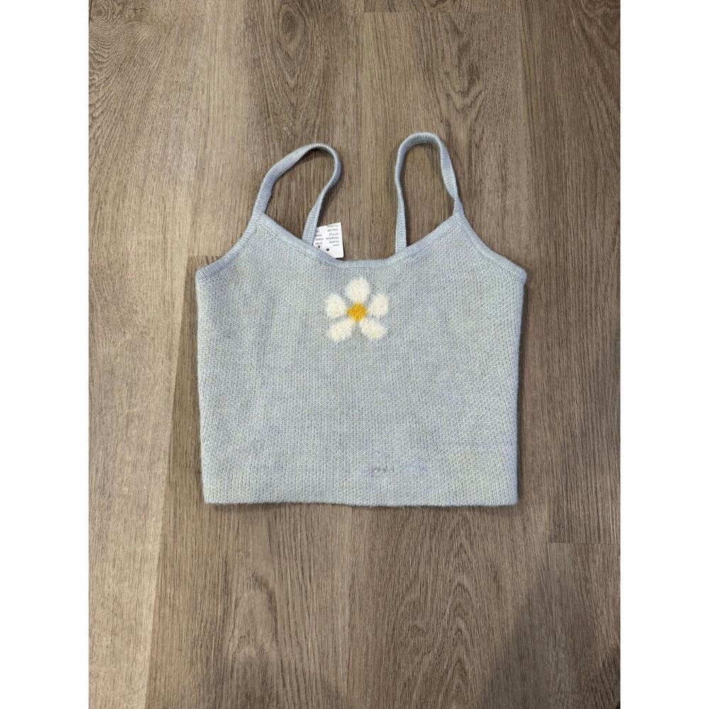 NWT Lottie Moss PacSun Gray Crop Top Cami White Daisy Y2K Kidcore Size Small
